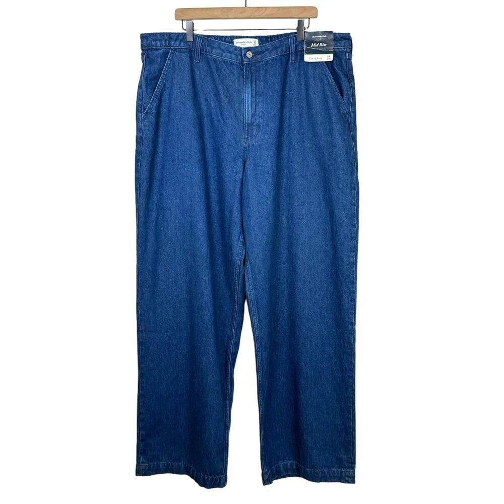 Abercrombie & Fitch NWT LONG Curve Love Mid Rise Wide Leg Dark Wash Plus Jeans